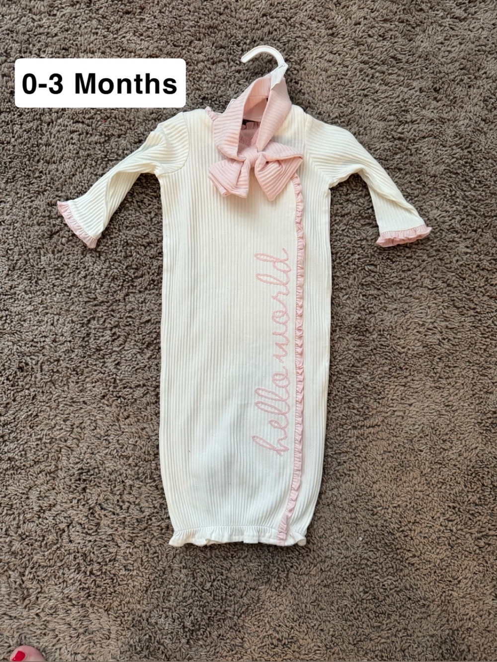 NWOT Cream and Pink Newborn Gown - "Hello World" Infant Pajama